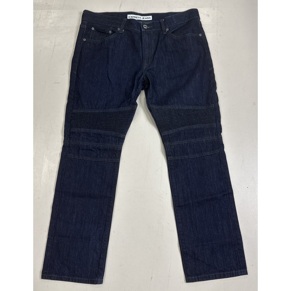 Express Men's 34x30 Rocco Moto Slim Fit Skinny Leg Blue Jeans Dark Wash Denim